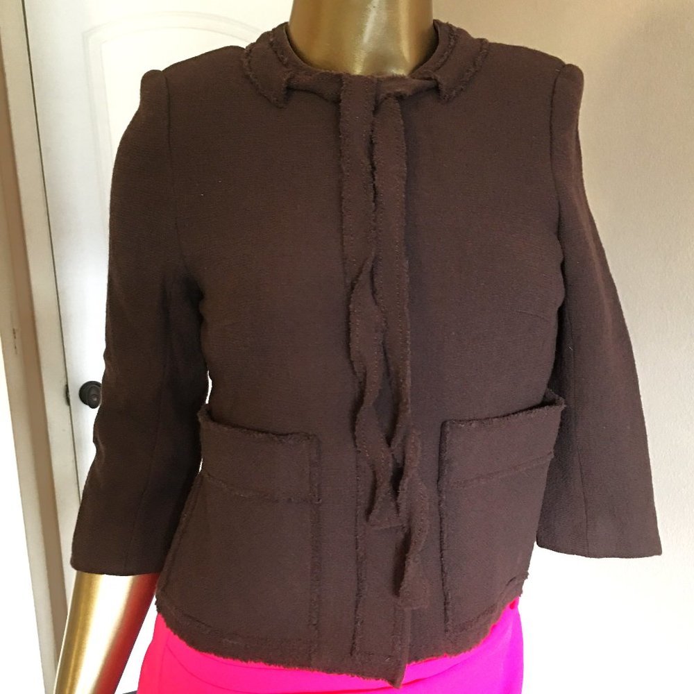 Tuleh Brown Fringe Wool Blend Evening Jacket - image 3